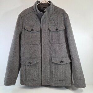 RW & Co. Mens Coat Grey/Charcoal Herringbone Pattern Size Large